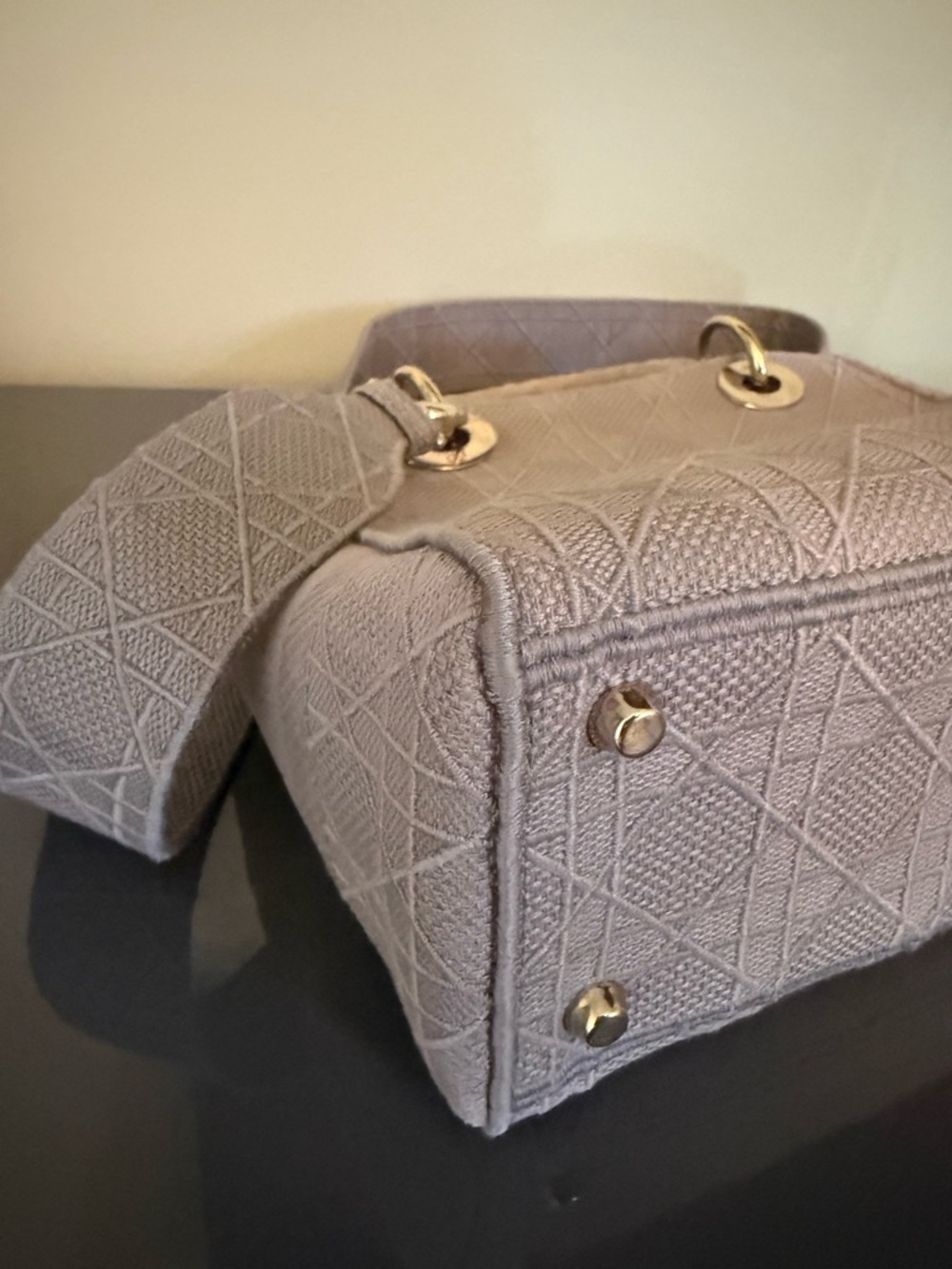 Dior Embroidered Lady Dior Tote Small in Light Gray - Picture 4 of 9